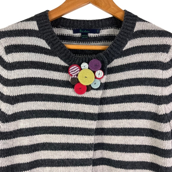 BODEN Gray Stripe Cashmere/Angora Blend Front Snap Sweater Style WK535 Size 10 - Picture 2 of 8